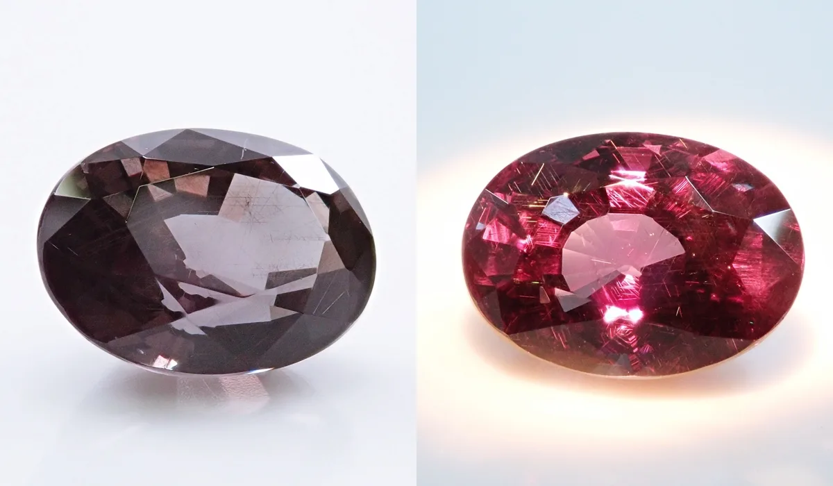 ★天然カラーチェンジガーネット★赤紫から赤褐色へ✨ソ付✨ 紫から赤へ 色が変わるガーネット カラーチェンジガーネット 0.40ct b